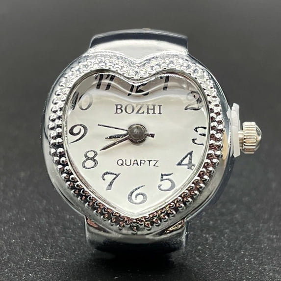 SeekLGT Adjustable Watch Ring Real Timepiece Jewelry Silver Vintage Chunky Fashion Statement Ring for Women Men