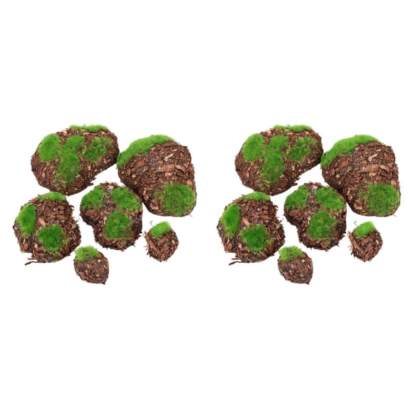 SeekLGT Artificial Marimo Moss Balls, Fake Aquarium Plants Decorative Bark Moss Covered Stones for Fish Tank, Desktop Ornament Plant Wall Decor, 12 PC