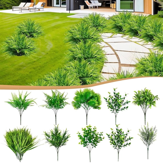 SeekLGT Artificial eucalyptus 7 Forked Faux Greenery UV Resistant Plastic Simulation Plant for Outdoor Garden Wedding Decor 1PC