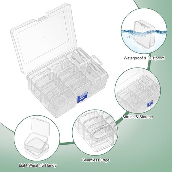 SeekLGT Bead Organizers Storage Containers Transparent Plastic Hinged Lid Small Compartments Diamond Painting Supplies 1 Set 1 Large 14 Small