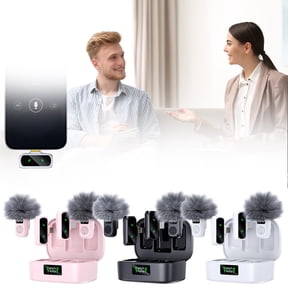 SeekLGT Black Wireless Lavalier Microphone Set with Digital Display Noise Canceling Dual Transmitters for iPhone and Android Vlogging and Live Streaming