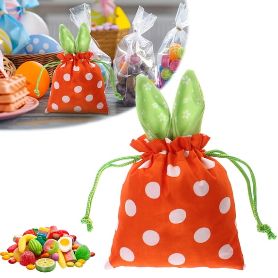 SeekLGT Bunny Cloth Drawstring Bag Reusable Bunny Theme Decorative Pouch For Easter Treat Bags Party Table Garden Decor 1 piece