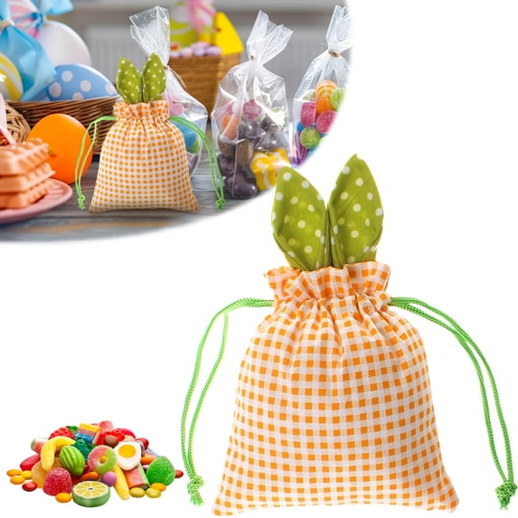 SeekLGT Bunny Cloth Drawstring Bag Reusable Bunny Theme Decorative Pouch For Easter Treat Bags Party Table Garden Decor 1 piece