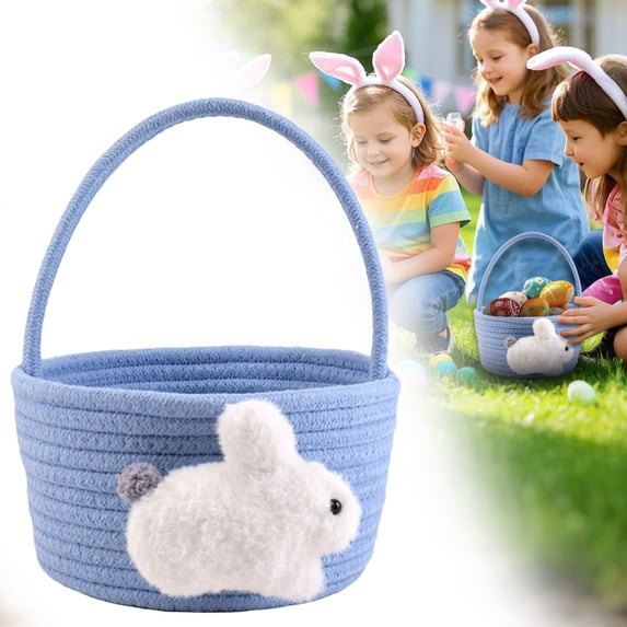 SeekLGT Bunny Easter Basket Small Cotton Rope Woven Basket with Handle for Holiday Decor Gift and Egg Storage 1 Pc