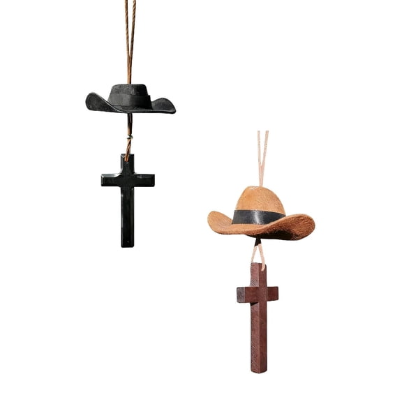 SeekLGT Car Hanging Ornament Cowboy Hat Car Charm Western Car Accessory Rearview Mirror Charm Rustic Hat-Shaped Adjustable Cord Cowboy Cross