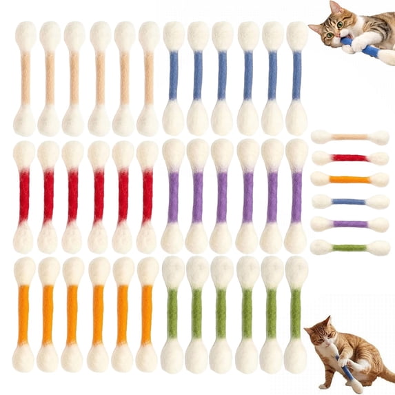 SeekLGT Cat Qtip Toy Cotton Cat Chew White Stick for Teeth Cleaning Interactive Catnip Infused Dental Teething Toys for Bored Indoor Cats 6 in 6PC