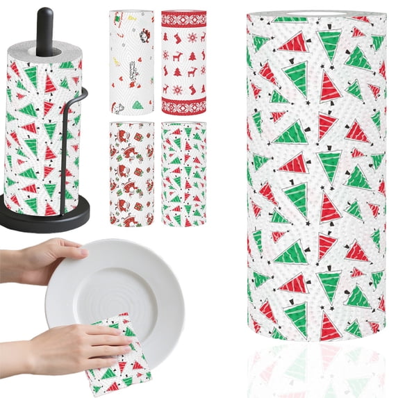 SeekLGT Christmas Kitchen Paper Towels, Thick Absorbent Holiday Printed Kitchen Roll, Festive Cleaning for Home Kitchen Dining Room Decor, 1 Roll