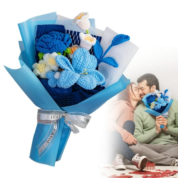 SeekLGT Crochet Rose Bouquet Handmade Eternal Flower Arrangement Knitted Flowers Gift For Home Wedding Teacher Mom