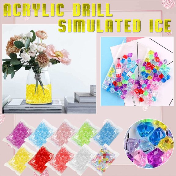SeekLGT Crystal Clear Irregular Acrylic Crushed Ice Rocks Fake Ice Cubes Vase Fillers for Table Scatter Party Decor Emerald Green Pack of 200
