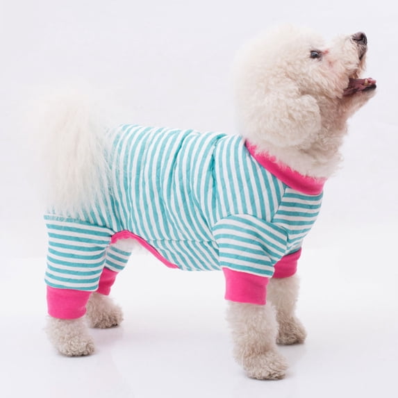 SeekLGT Dog Pajamas Soft Cotton Striped Jumpsuit Breathable Four Legged Puppy PJs for Small Medium Large Dogs and Cats Stretchable Sleepwear Jumpsuit Blue 1SET