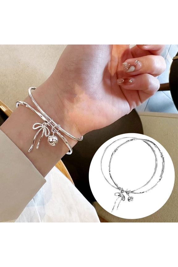 Double Layer Bow Bracelet with Playful Bell Sound Elegant Alloy Charm Bracelet for Women Fashionable and Cute Gift Jewelry