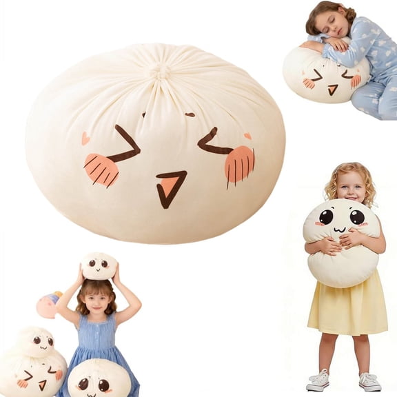 SeekLGT Dumpling Squishy Toy Giant Dough Stuffed Bun Shape Throw Pillow Soft Decompression Squeeze Sensory Plush for Stress Relief and Home Decoration