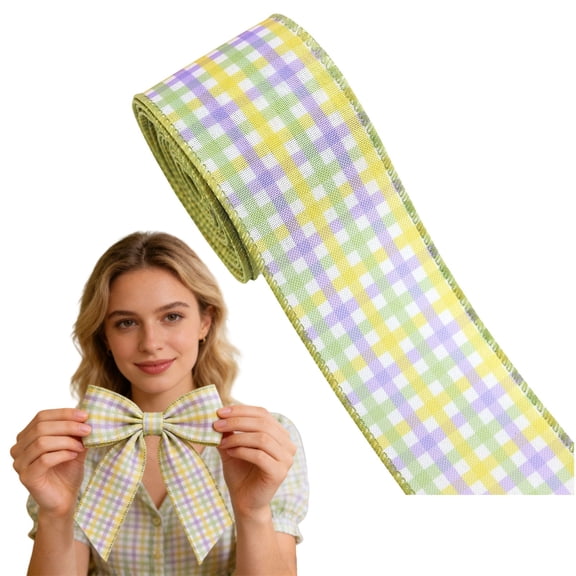 SeekLGT Easter Wired Ribbon 2.5 Inch Easter Color Patterns Spring Pastel Decorative Wired Edge for Wreaths Bows Crafts Wrapping 1 Roll 5 Yards