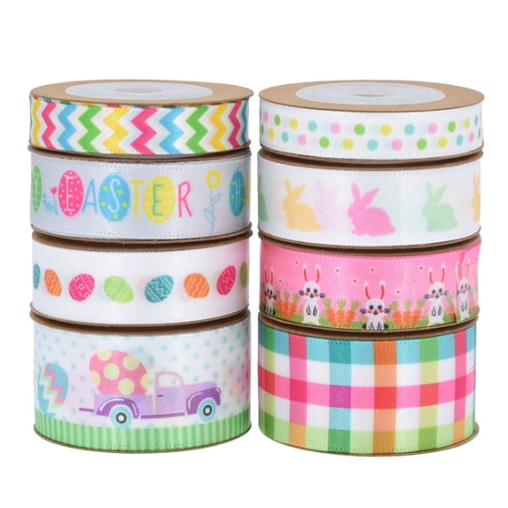 SeekLGT Easter Wired Ribbon 2.5 Inch Happy Easter Pastel Decorative Wired Edge for Wreaths Bows DIY Crafts Wrapping 1 Roll 5.5 Yards