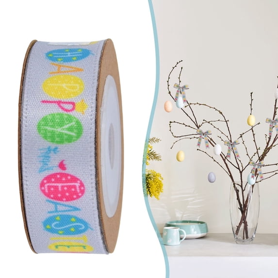 SeekLGT Easter Wired Ribbon 2.5 Inch Happy Easter Spring Decorative Wired Edge for Wreath Bows DIY Crafts Wrapping 1 Roll 5.5 Yards