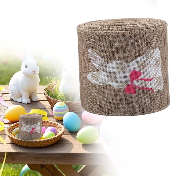 SeekLGT Easter Wired Ribbon Spring Bunny Fabric Decorative Ribbon With Wired Edge For Wreaths Gift Wrapping DIY Craft Decor 5 yards 1 roll