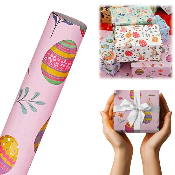 SeekLGT Easter Wrapping Paper Gift Sheet with Spring Pastel Patterns, Bunny and Holiday Design Gift Wrap Paper for Birthday and Easter Party Use, 1x sheet