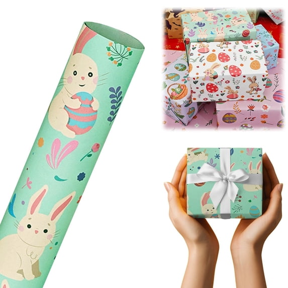 SeekLGT Easter Wrapping Paper Sheet with Spring Pastel Bunny Pattern, Decorative Easter Gift Wrap Paper for Birthday Holiday Party Craft and Bouquet Wrap, 1 sheet