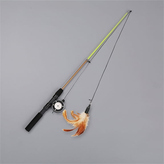 SeekLGT Fishing Rod Cat Toy Telescopic Cat Wand with Manual Pulley Reel and Lifelike Red Fish Plush for Biting Kicking and Chasing Interactive Toy Fishing Pole for Indoor Cats 1pc