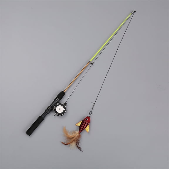 SeekLGT Fishing Rod Cat Toy Telescopic Cat Wand with Manual Pulley Reel and Lifelike Red Fish Plush for Biting and Kicking Interactive Toy Fishing Pole for Indoor Cats 1pc