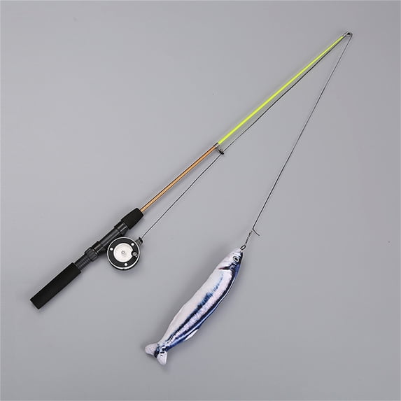 SeekLGT Fishing Rod Cat Toy Telescopic Wand with Manual Pulley Reel Design and Lifelike Red Fish Plush for Biting Kicking and Chasing Interactive Cat Teaser 1pc