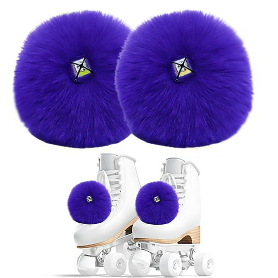SeekLGT Fuzzy Pom Poms for Roller Skates Handmade Tie-On Skate Accessories with Jingle Bells for Women Girls Quad Skate Decorations
