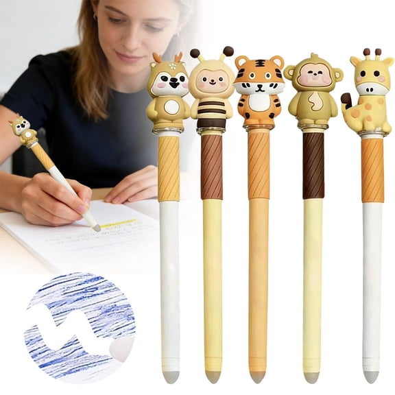 SeekLGT Giraffe Erasable Gel Pen 0.5mm Blue Ink Cute 3D Animal Cap Fine Point Smooth Writing Pen for Journaling and Scrapbooking