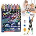 thumbnail image 1 of SeekLGT Glitter Pens Set with Brush Tip Metallic Effect Markers for DIY Crafts Doodle Writing and Scrapbooking Professional 10ml Ink Large Capacity 1 Box Set, 1 of 8