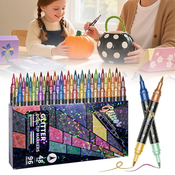 SeekLGT Glitter Pens Set with Brush Tip Metallic Effect Markers for DIY Crafts Doodle Writing and Scrapbooking Professional 10ml Ink Large Capacity 1 Box Set