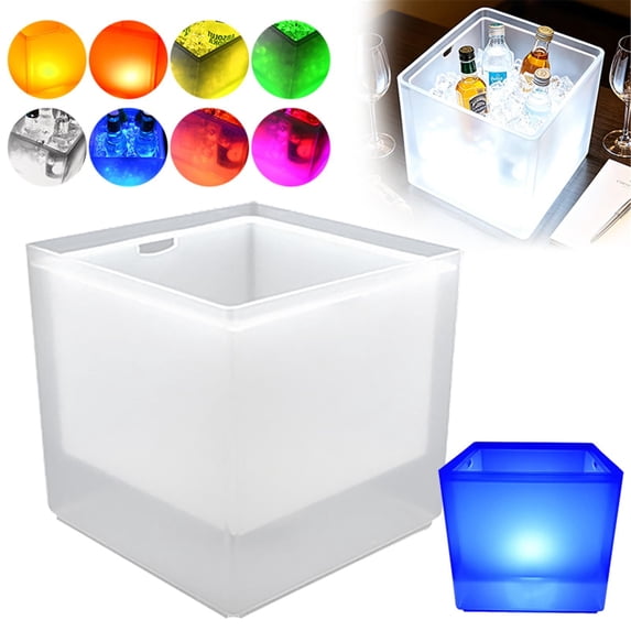 SeekLGT Glow in the Dark Bucket LED Light Up Ice Bucket Square Plastic Illuminated Wine Cooler Bucket Glowing Champagne Ice Bucket Drink Tub Chiller for Home Bar Night Club Party, 1 pc