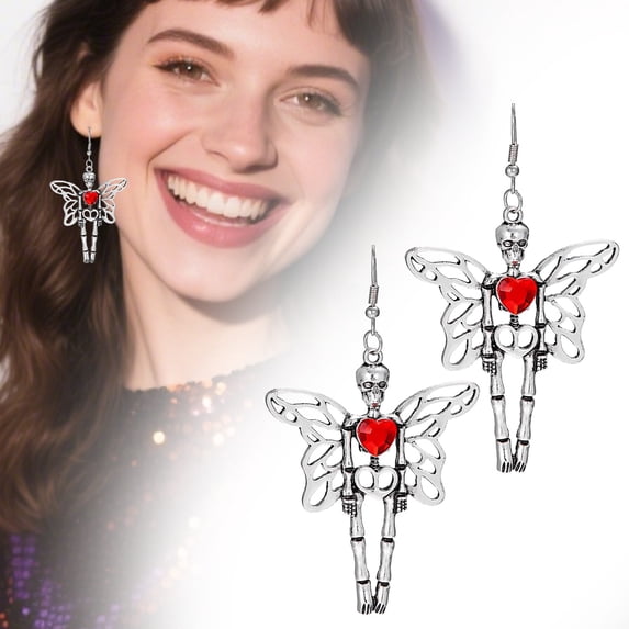 SeekLGT Gothic Earrings Halloween Dangle Drop Skeleton Butterfly Wing Jewelry Alt Punk Goth Accessories for Women, 1 pc