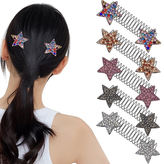 SeekLGT Hair Combs Clips Hair Accessories For Women, Flexible U Shape Hair Finishing Fixer Comb With Star Rhinestones, Non Slip Stretchable Grip For Daily Messy Buns Updo Styling, 1 pc