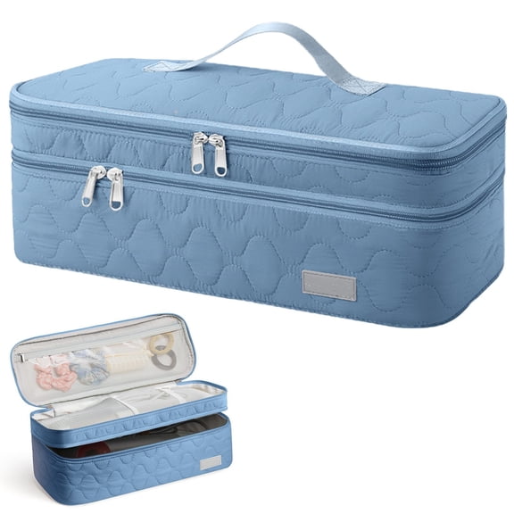 SeekLGT Hair Tool Organizer Bag Large Capacity Heat Resistant Travel Storage Case with Lid Double Compartments Secure Zipper for Dryer and Curling Tools, 1 Bag