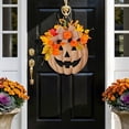 thumbnail image 1 of SeekLGT Halloween Door Wreath, Rustic Wooden Pumpkin Door Hanging, Fall Wreaths for Front Door with Burlap Bow and Maple Leaves, Autumn Home Decor, 1 pc, 1 of 8