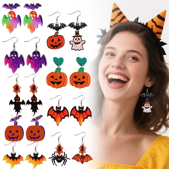 SeekLGT Halloween Earrings Acrylic Bat Ghost Drop Dangle Earrings Spooky Halloween Jewelry for Women, 1 Pair