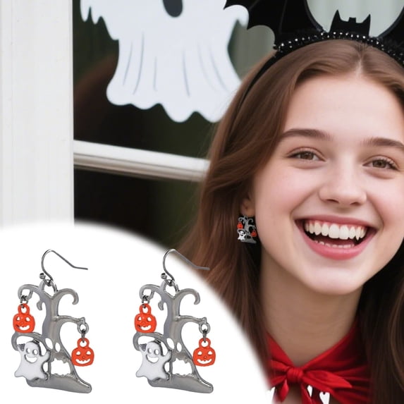 SeekLGT Halloween Earrings Stainless Steel Asymmetric Stud Earrings Spooky Tree Cartilage Studs Jewelry Gifts for Women, 1 Pair