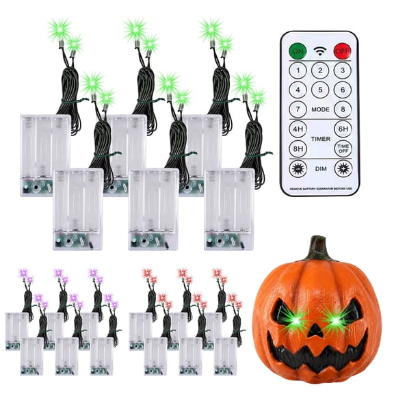 SeekLGT Halloween Lights LED Light Kit With Remote, Battery Operated Green Eyes Light Inserts With Timer Dimmable For Halloween DIY Props Scene Decor, 6 Pcs