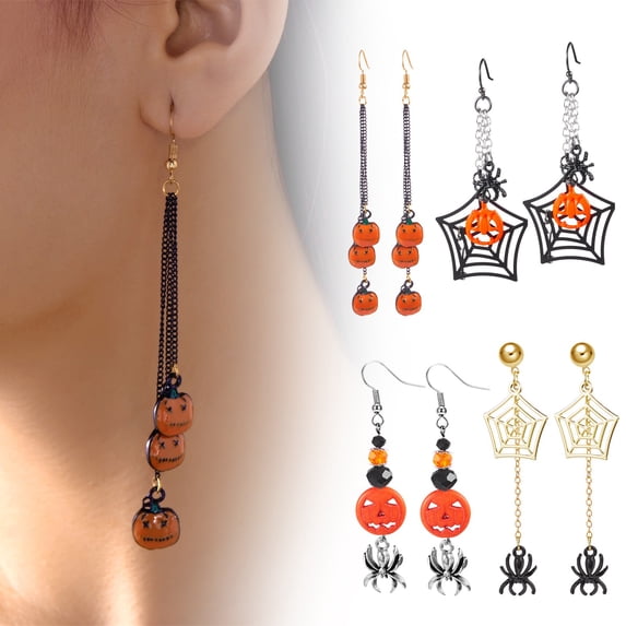 SeekLGT Halloween Outfits Pumpkin Dangle Earrings Gothic Chain Drop Earrings Spooky Jewelry Accessories for Women Cosplay Party, 1 Pair