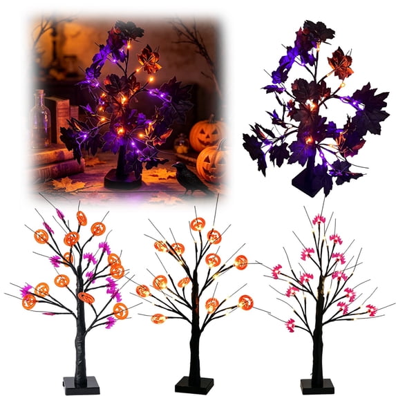 SeekLGT Halloween Tree Pre Lit Artificial Black Twig Tree with LED Lights, Halloween Decorations Indoor for Tabletop Mantel Window Yard Halloween Party Home Decor