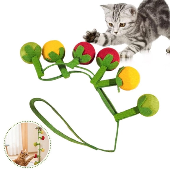 SeekLGT Hanging Cat Toy, Fruit-Shaped Squeaky String Teaser with Catnip and Bells for Interactive Play, Hangable Door Cat Toy for Indoor Exercise and Soft Chewing, 1 Count