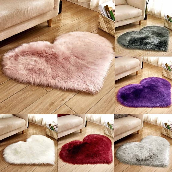 SeekLGT Heart Shaped Faux Fur Rug, Pink Imitation Sheepskin Area Rug, Non Slip Shaggy Bedroom Carpet, Soft Plush Floor Mat for Living Room and Nursery, 12x16 in, 1pc