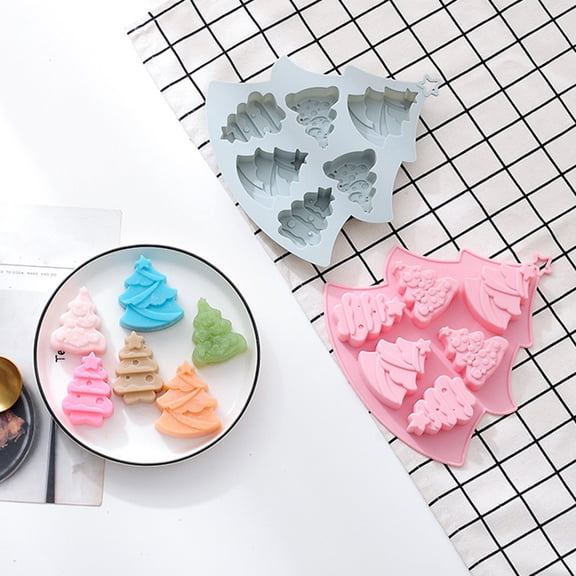 SeekLGT Holiday Bake Flexible Nonstick Christmas Tree Silicone Cake Pan for Baking Chocolate Candy Jelly Fudge Desserts, Pink, 1 Pack