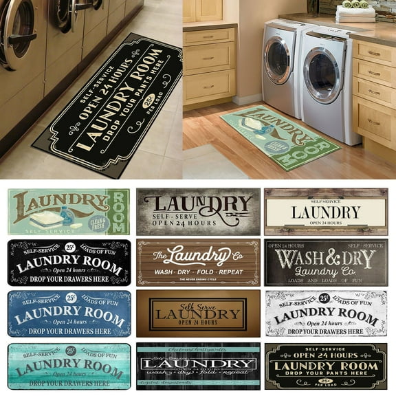 SeekLGT Laundry Room Rug Runner, 16x47 Inch Non Slip Kitchen Floor Mat, Farmhouse Crystal Velvet Washable Carpet for Bathroom Hallway