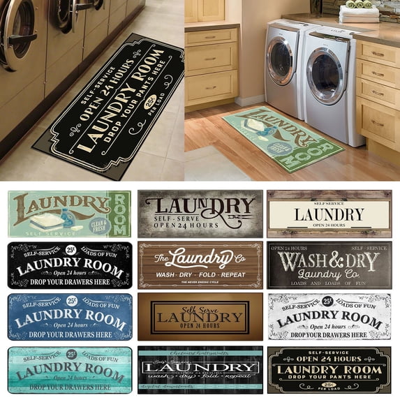 SeekLGT Laundry Room Runner Rug, 16x47 Inch Non Slip Farmhouse Kitchen Mat, Washable Crystal Velvet Floor Carpet for Laundry Room and Hallway
