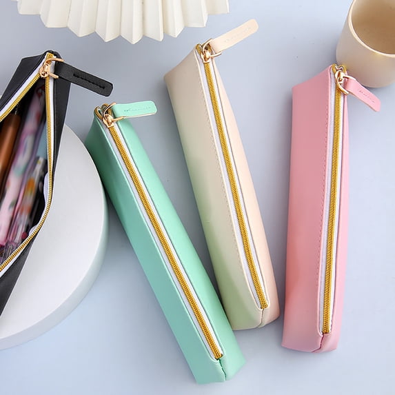 SeekLGT Leather Pen Pencil Case Slim Portable Zipper Pouch with Aesthetic Design, Small Pencil Pouch and Professional Office Pen Case for Purses and Briefcases, 1-Count