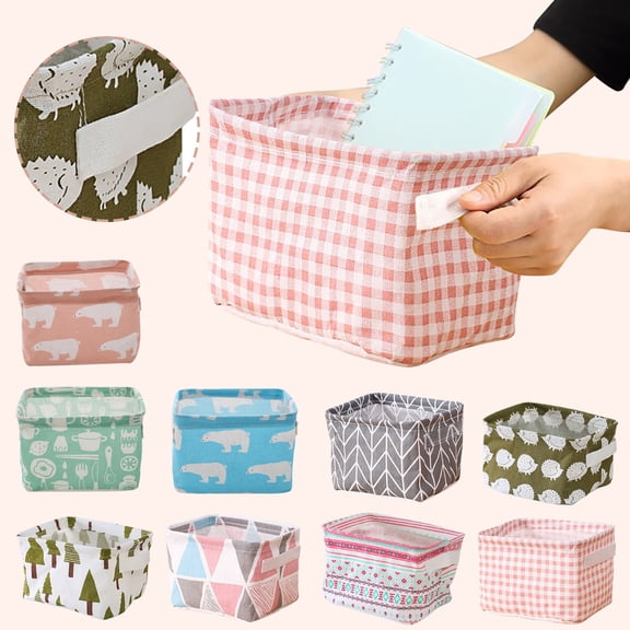 SeekLGT Little Tree Small Canvas Storage Bin, Collapsible Fabric Basket Organizer with 2 Handles for Shelf Wardrobe, Portable Toy Sundries Container, 1 Count