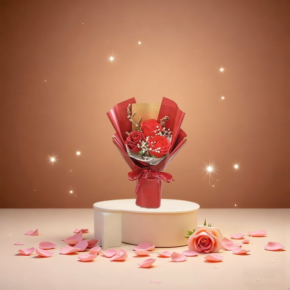 SeekLGT Mini Artificial Rose Bouquets Real Touch Small Hand-Tied Forever Roses with Paper Wrap for Wedding Table Home Decor Valentine Gift