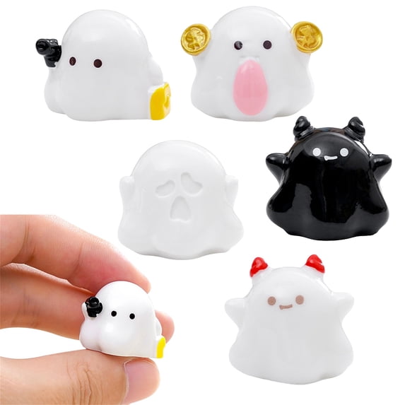 SeekLGT Mini Ghost Figurines, Cute Halloween Resin Ghost Figurine Desktop Ornament Small Statue for Car Dashboard Office Desk Home Holiday Decor, 1 Pc