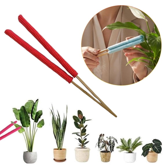 SeekLGT Plant Leaf Cleaner with Microfiber Leaf Cleaning Tongs, Portable Wooden Plant Duster for Leaves and Dust Removal, Gardening Cleaning Tool for House Plants and Window Blinds, 1 pc