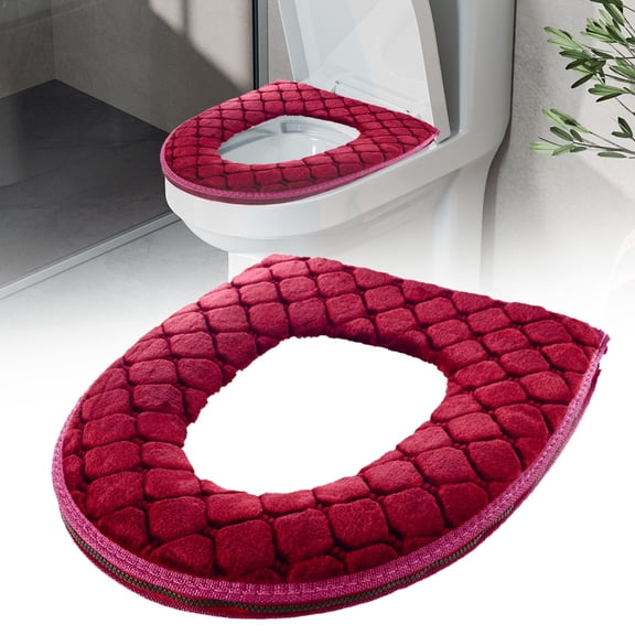 SeekLGT Plush Toilet Seat Cover Set Soft Washable Bathroom Lid Cover Zipper Closure Fits Most Elongated Oval Round Seats Warmer Comfort Cushion
